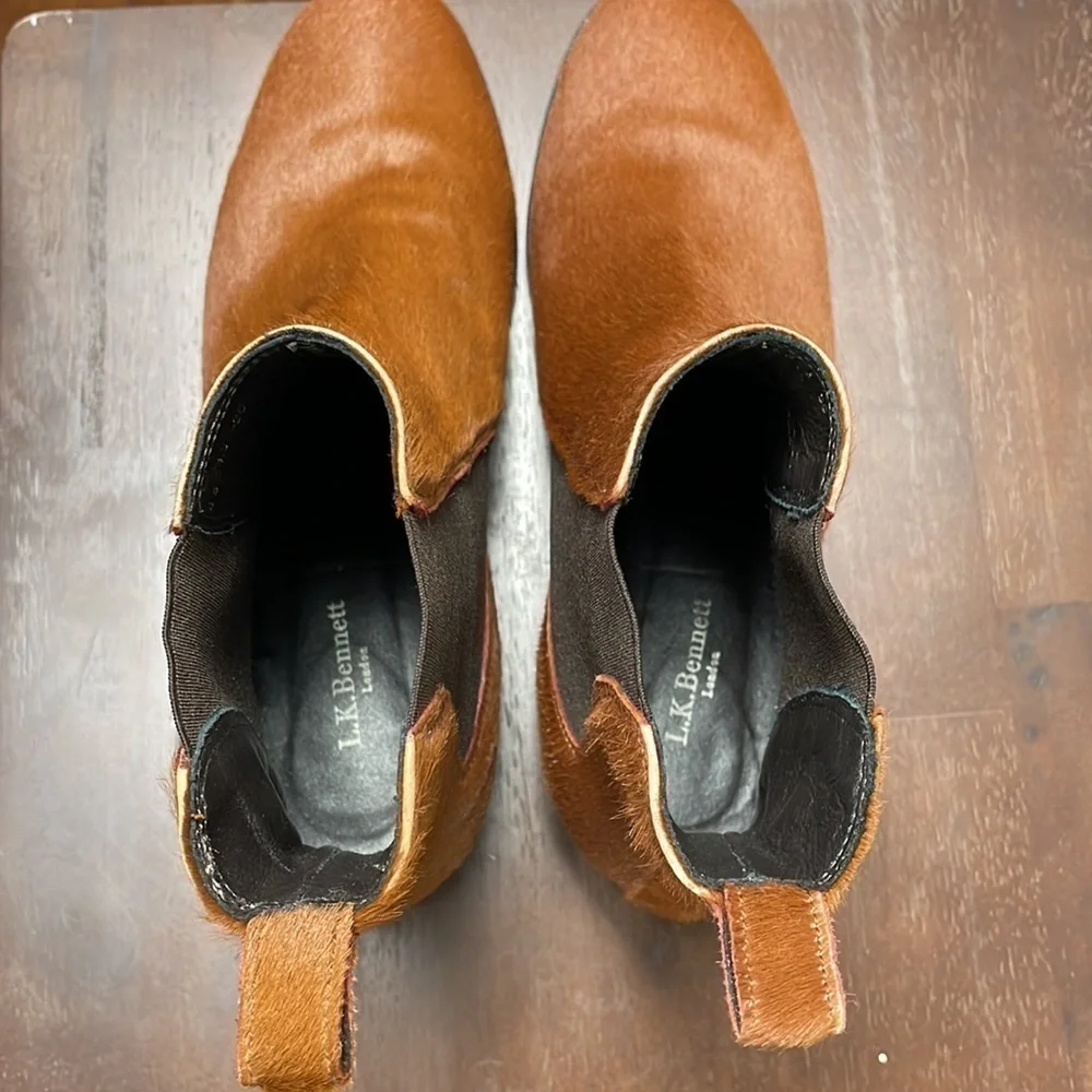 LK Bennett Ornella Calf Hair Chelsea Boots Natural Tan Camel Sz 36